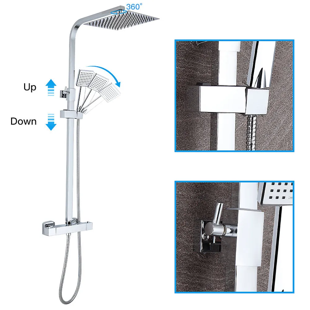 Robinet De Douche|Teeno Colonne de Douche Thermostatique, avec Mitigeur Réglable Hauteur, Argentée