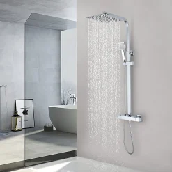Robinet De Douche|Teeno Colonne de Douche Thermostatique, avec Mitigeur Réglable Hauteur, Argentée