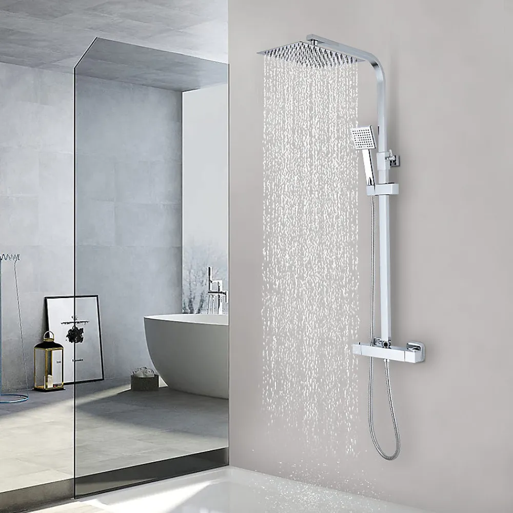 Robinet De Douche|Teeno Colonne de Douche Thermostatique, avec Mitigeur Réglable Hauteur, Argentée
