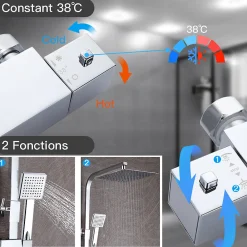 Robinet De Douche|Teeno Colonne de Douche Thermostatique, avec Mitigeur Réglable Hauteur, Argentée