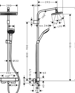 Hansgrohe Colonne de douche thermostatique chromé Croma E
