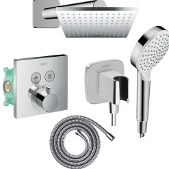 Hansgrohe Colonne de douche thermostatique ShowerSelect E Douche de tête Vernis Shape Flexible Metaflex Douchette Crometta chromé