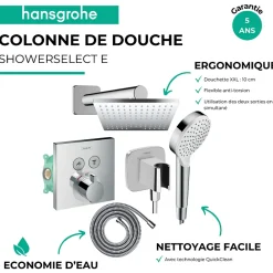 Hansgrohe Colonne de douche thermostatique ShowerSelect E Douche de tête Vernis Shape Flexible Metaflex Douchette Crometta chromé