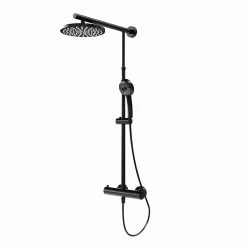 Schulte Colonne de douche thermostatique avec pommeau + douchette + flexible + barre réglable, coloris noir mat, Rain