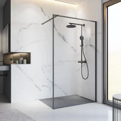 Schulte Colonne de douche thermostatique avec pommeau + douchette + flexible + barre réglable, coloris noir mat, Rain