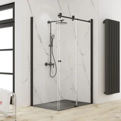 Schulte Colonne de douche thermostatique avec pommeau + douchette + flexible + barre réglable, coloris noir mat, Rain