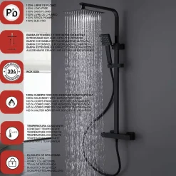 Colonne De Douche Thermostatique|Poalgi Colonne de douche thermostatique avec barre extensible SKY BATH noir mat Inox S304 série PARADISE