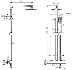AICA Sanitaire Colonne de douche thermostatique 200mm, kit carré noir AICA