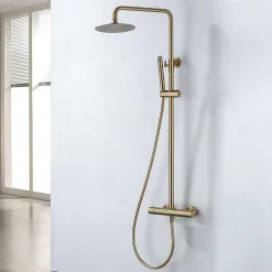 Colonne De Douche Thermostatique|Poalgi Colonne de douche thermostatique avec barre extensible SKY BATH or brossé Inox S304 série SUPREME
