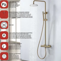 Colonne De Douche Thermostatique|Poalgi Colonne de douche thermostatique avec barre extensible SKY BATH or brossé Inox S304 série SUPREME