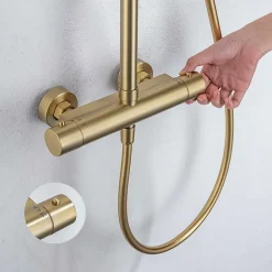 Colonne De Douche Thermostatique|Poalgi Colonne de douche thermostatique avec barre extensible SKY BATH or brossé Inox S304 série SUPREME
