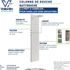 Colonne De Douche Hydromassante|Valentin Colonne de douche thermostatique hydromassante prête à carreler, en aluminium anodisé, Batidouche