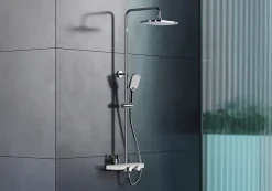 Bernstein Colonne de douche thermostatique laiton, mitigeur de douche + tablette en verre - Chrome / Blanc - Assemblée, Silencieux - BS371