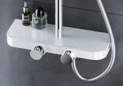 Bernstein Colonne de douche thermostatique laiton, mitigeur de douche + tablette en verre - Chrome / Blanc - Assemblée, Silencieux - BS371
