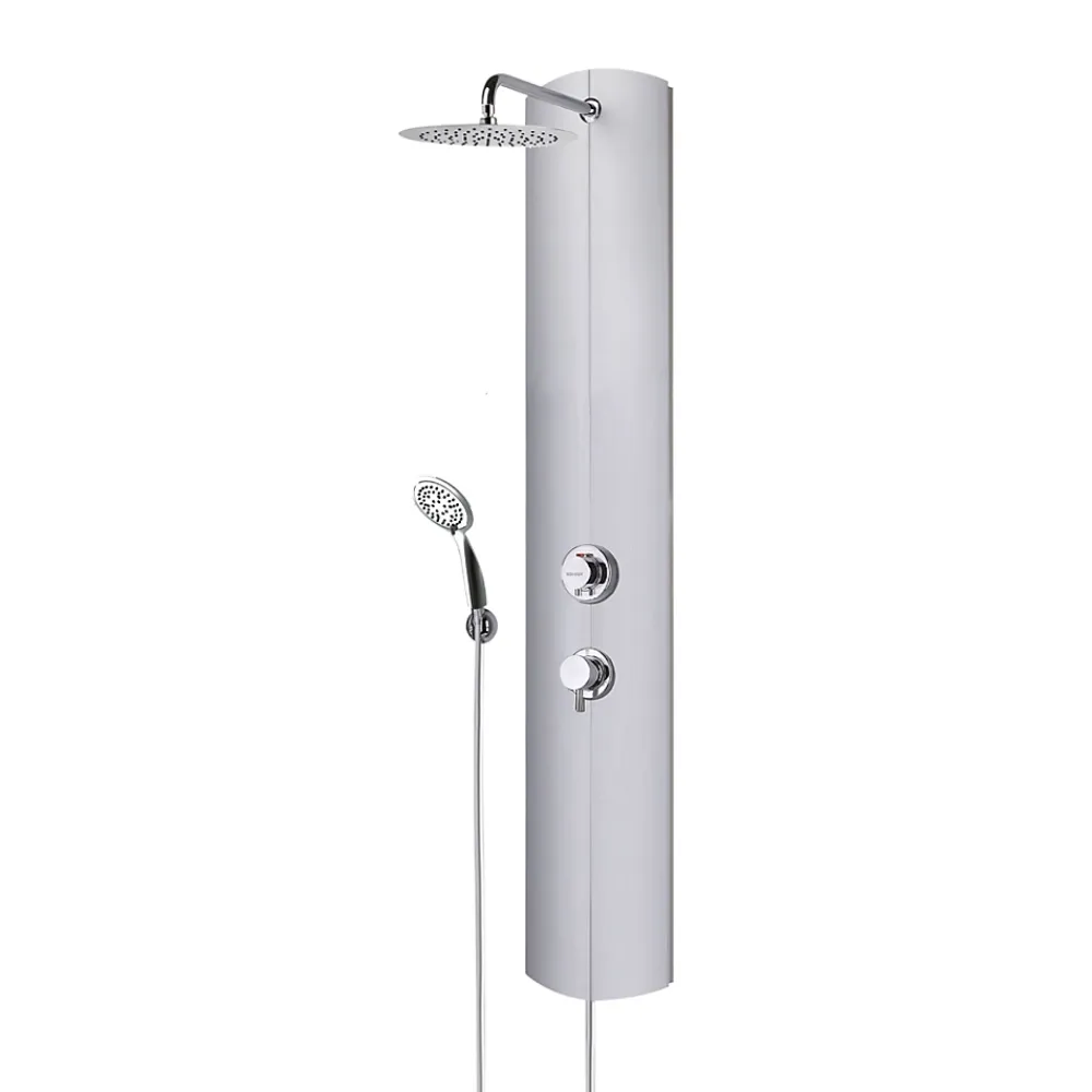 Valentin Colonne de douche thermostatique avec pomme de tête, douchette et flexible, en aluminium anodisé gris, Totmy