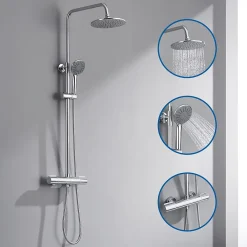 Colonne De Douche Thermostatique|Auralum Max Colonne de Douche Thermostatique 3 Fonctions, Ensemble de Douche Chrome, Douche avec Tête de Douche de 9 pouces