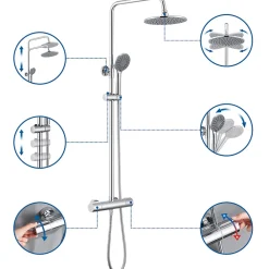 Colonne De Douche Thermostatique|Auralum Max Colonne de Douche Thermostatique 3 Fonctions, Ensemble de Douche Chrome, Douche avec Tête de Douche de 9 pouces