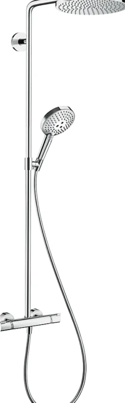 Hansgrohe Colonne de douche thermostatique avec pommeau + douchette 1 jet + flexible + barre réglable, chrome, Raindance Select S 240 PowderRain