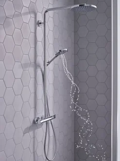 Hansgrohe Colonne de douche thermostatique avec pommeau + douchette 1 jet + flexible + barre réglable, chrome, Raindance Select S 240 PowderRain