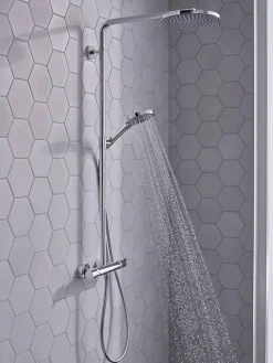 Hansgrohe Colonne de douche thermostatique avec pommeau + douchette 1 jet + flexible + barre réglable, chrome, Raindance Select S 240 PowderRain
