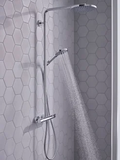 Hansgrohe Colonne de douche thermostatique avec pommeau + douchette 1 jet + flexible + barre réglable, chrome, Raindance Select S 240 PowderRain