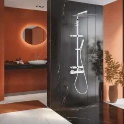 Colonne De Douche Thermostatique|Valentin Colonne de douche thermostatique avec tablettes, pomme de tête, douchette et flexible, chrome, Touareg