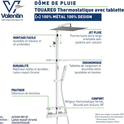 Colonne De Douche Thermostatique|Valentin Colonne de douche thermostatique avec tablettes, pomme de tête, douchette et flexible, chrome, Touareg