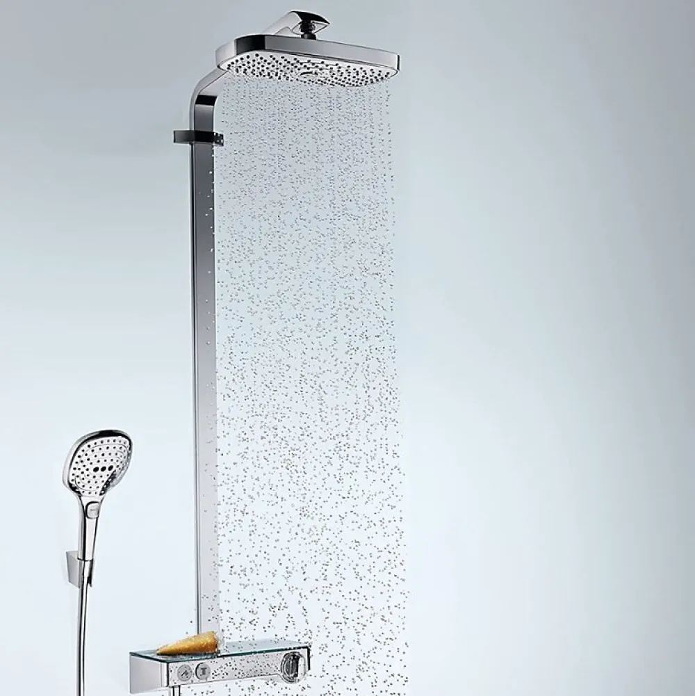 Colonne De Douche Thermostatique|Hansgrohe Colonne de douche thermostatique Raindance Select E 300 EcoSmart avec mitigeur 30 cm chromé + tablette AddStoris
