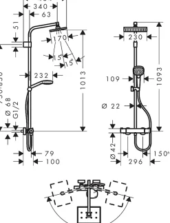Colonne De Douche Thermostatique|Hansgrohe Colonne de douche thermostatique avec douchette 1 jet chrome Moventa E 230