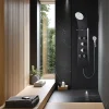 Valentin Colonne de douche thermostatique hydromassante 4 buses avec tablette, pomme de tête, douchette 3 jets et flexible, noir mat, Nautilus