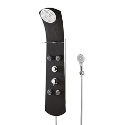 Valentin Colonne de douche thermostatique hydromassante 4 buses avec tablette, pomme de tête, douchette 3 jets et flexible, noir mat, Nautilus