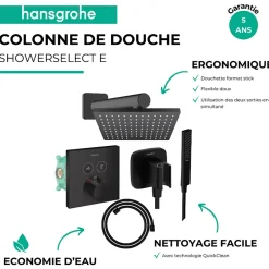 Colonne De Douche Encastrable|Hansgrohe Colonne de douche thermostatique ShowerSelect E Douche de tête Vernis Shape Flexible Isiflex Douchette PulsifyE noir mat