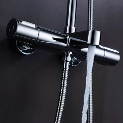 Kibath Colonne de douche thermostatique GAS carrée extra-longue, 100-150 cm, finition chrome poli, en laiton