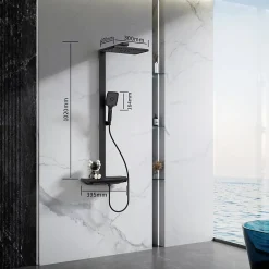 Colonne De Douche Thermostatique|Homelody Colonne de Douche Thermostatique avec Tablette Sécurité 38C Jet Pluie et Cascade Aluminium Noir