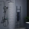 Homelody Colonne de Douche Thermostatique avec Étagère Jet Pluie et Cascade Hauteur Réglable 800-1000 mm Verre et Laiton Gris anthracite