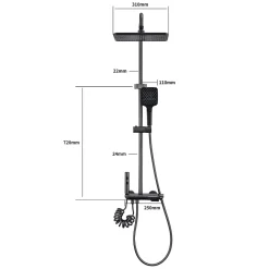 Homelody Colonne de Douche Thermostatique avec Étagère Jet Pluie et Cascade Hauteur Réglable 800-1000 mm Verre et Laiton Gris anthracite