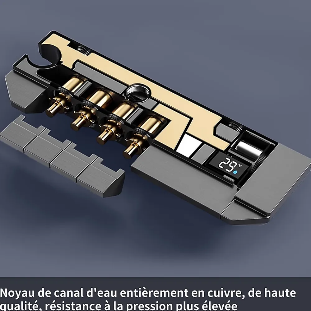 Homelody Colonne de Douche Thermostatique avec Étagère Jet Pluie et Cascade Hauteur Réglable 800-1000 mm Verre et Laiton Gris anthracite