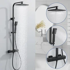 Colonne De Douche Thermostatique|Homelody Colonne de Douche Thermostatique Noir 38C Systeme de Douche en Acier Inox Hauteur Reglable 855 a 1105 mm avec Douchette