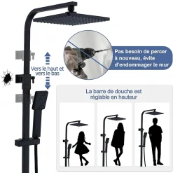 Colonne De Douche Thermostatique|Homelody Colonne de Douche Thermostatique Noir 38C Systeme de Douche en Acier Inox Hauteur Reglable 855 a 1105 mm avec Douchette