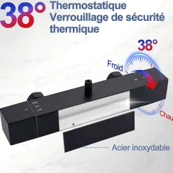 Colonne De Douche Thermostatique|Homelody Colonne de Douche Thermostatique Noir 38C Systeme de Douche en Acier Inox Hauteur Reglable 855 a 1105 mm avec Douchette