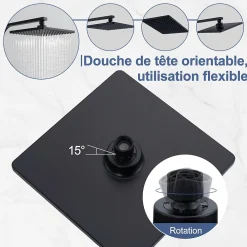 Colonne De Douche Thermostatique|Homelody Colonne de Douche Thermostatique Noir 38C Systeme de Douche en Acier Inox Hauteur Reglable 855 a 1105 mm avec Douchette