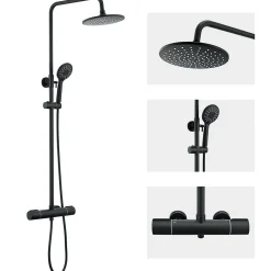 Colonne De Douche Thermostatique|Auralum Max Colonne de Douche Thermostatique 3 Fonctions, Ensemble de Douche Noir, Douche avec Tête de Douche de 9 pouces