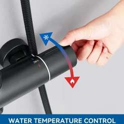 Colonne De Douche Thermostatique|Auralum Max Colonne de Douche Thermostatique 3 Fonctions, Ensemble de Douche Noir, Douche avec Tête de Douche de 9 pouces