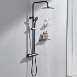 Colonne De Douche Thermostatique|Auralum Max Colonne de Douche Thermostatique 3 Fonctions, Ensemble de Douche Noir, Douche avec Tête de Douche de 9 pouces