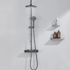 Colonne De Douche Thermostatique|Auralum Max Colonne de Douche Thermostatique 3 Fonctions, Ensemble de Douche Noir, Douche avec Tête de Douche de 9 pouces