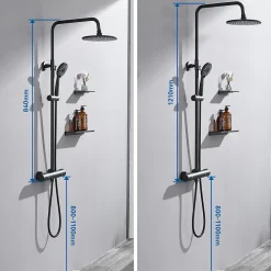 Colonne De Douche Thermostatique|Auralum Max Colonne de Douche Thermostatique 3 Fonctions, Ensemble de Douche Noir, Douche avec Tête de Douche de 9 pouces