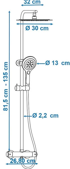 Colonne De Douche Thermostatique|Edouard Rousseau Colonne de douche thermostatique avec pommeau + douchette 3 jets + flexible + barre réglable, chrome, Akame