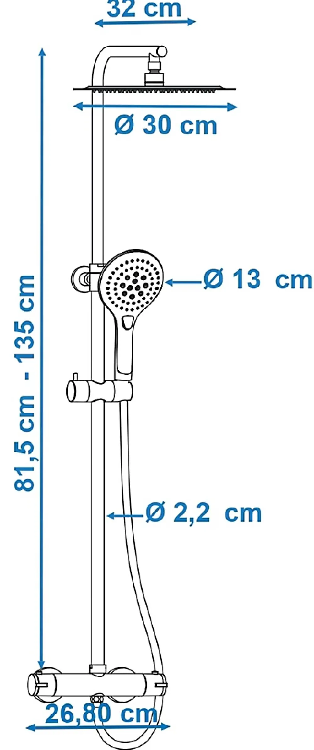 Colonne De Douche Thermostatique|Edouard Rousseau Colonne de douche thermostatique avec pommeau + douchette 3 jets + flexible + barre réglable, chrome, Akame
