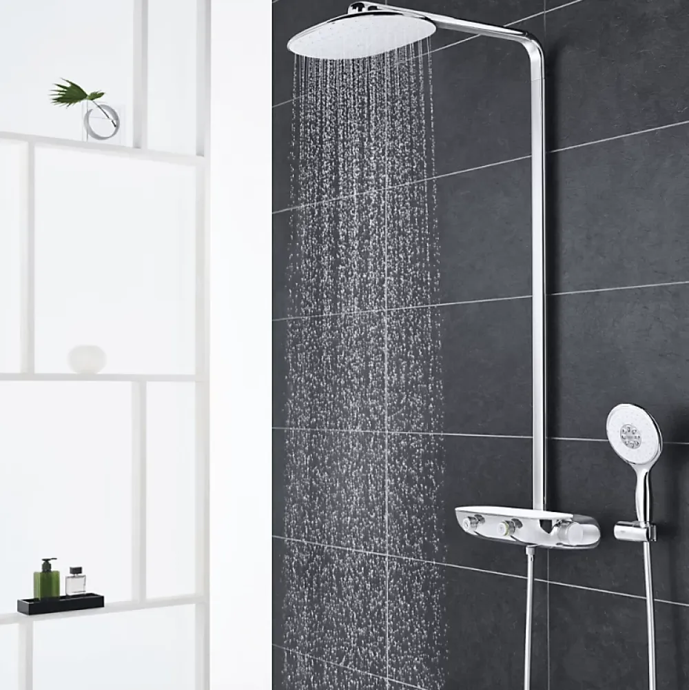 Colonne De Douche Thermostatique|Grohe Colonne de douche thermostatique Rainshower System SmartControl Mono 360 Blanc/chromé + Panier douche Start Cube