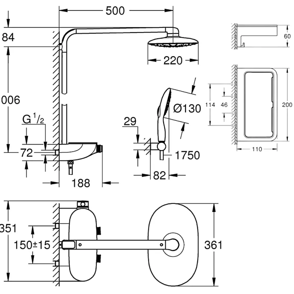 Colonne De Douche Thermostatique|Grohe Colonne de douche thermostatique Rainshower System SmartControl Mono 360 Blanc/chromé + Panier douche Start Cube